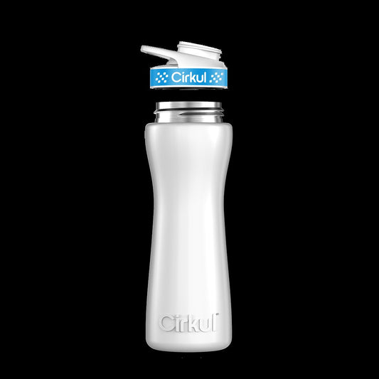 22oz. White Stainless Steel Bottle with Blue Comfort Grip Lid
