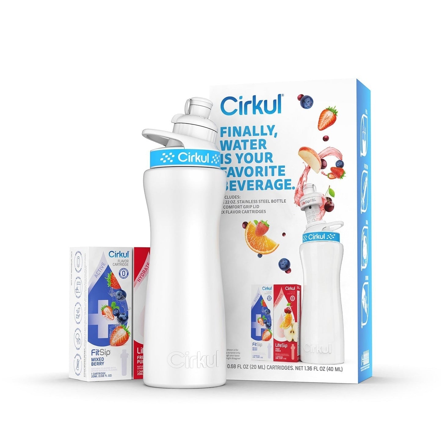 Starter Kit: 22oz. Stainless Steel Bottle, Lid, & 2 Cartridges